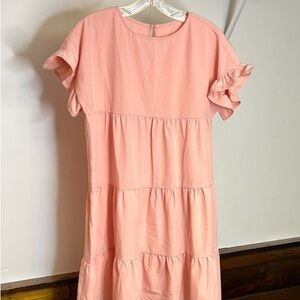 Elegant Pink Ruffle Sleeve Dress